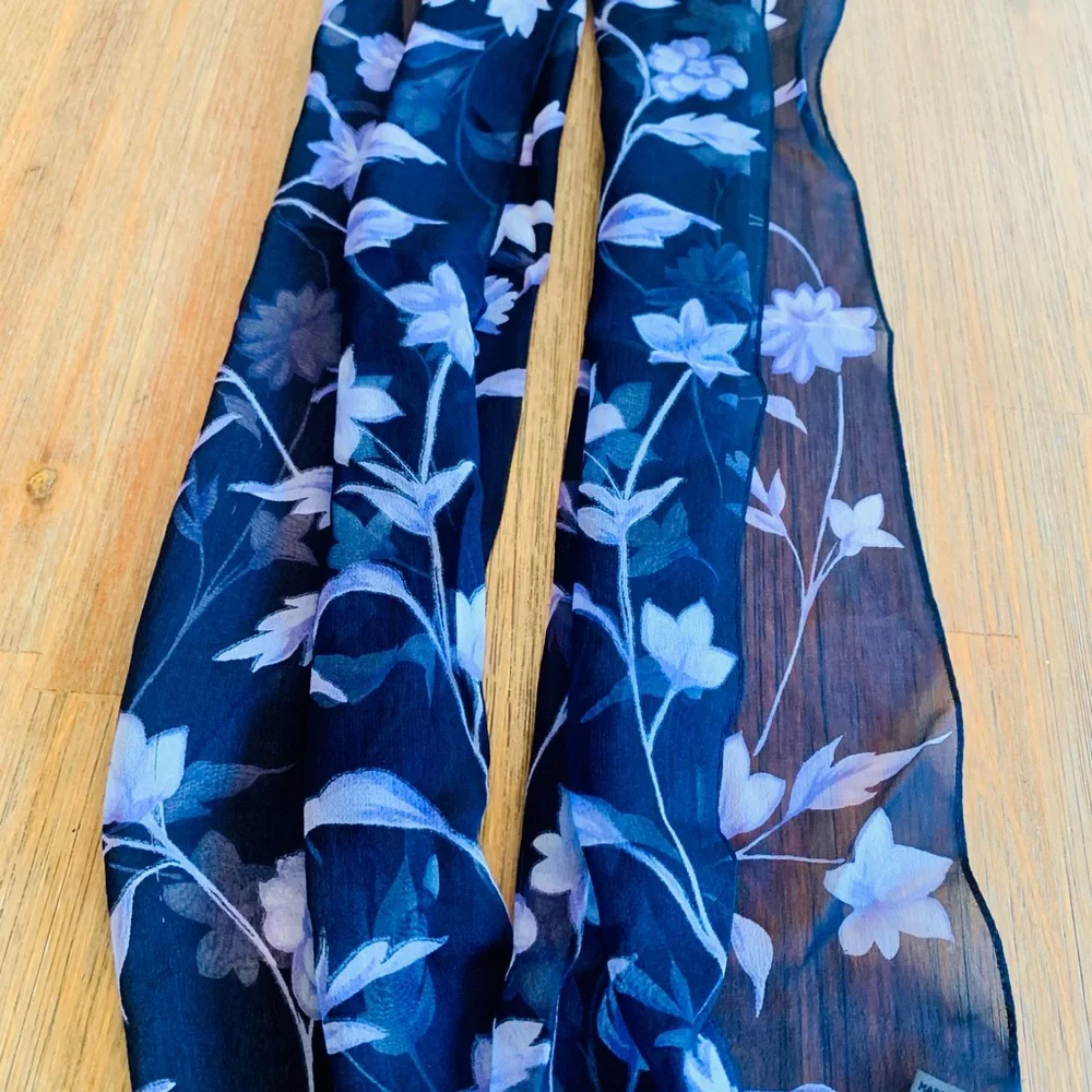 Silk Floral Blue purple long Scarf